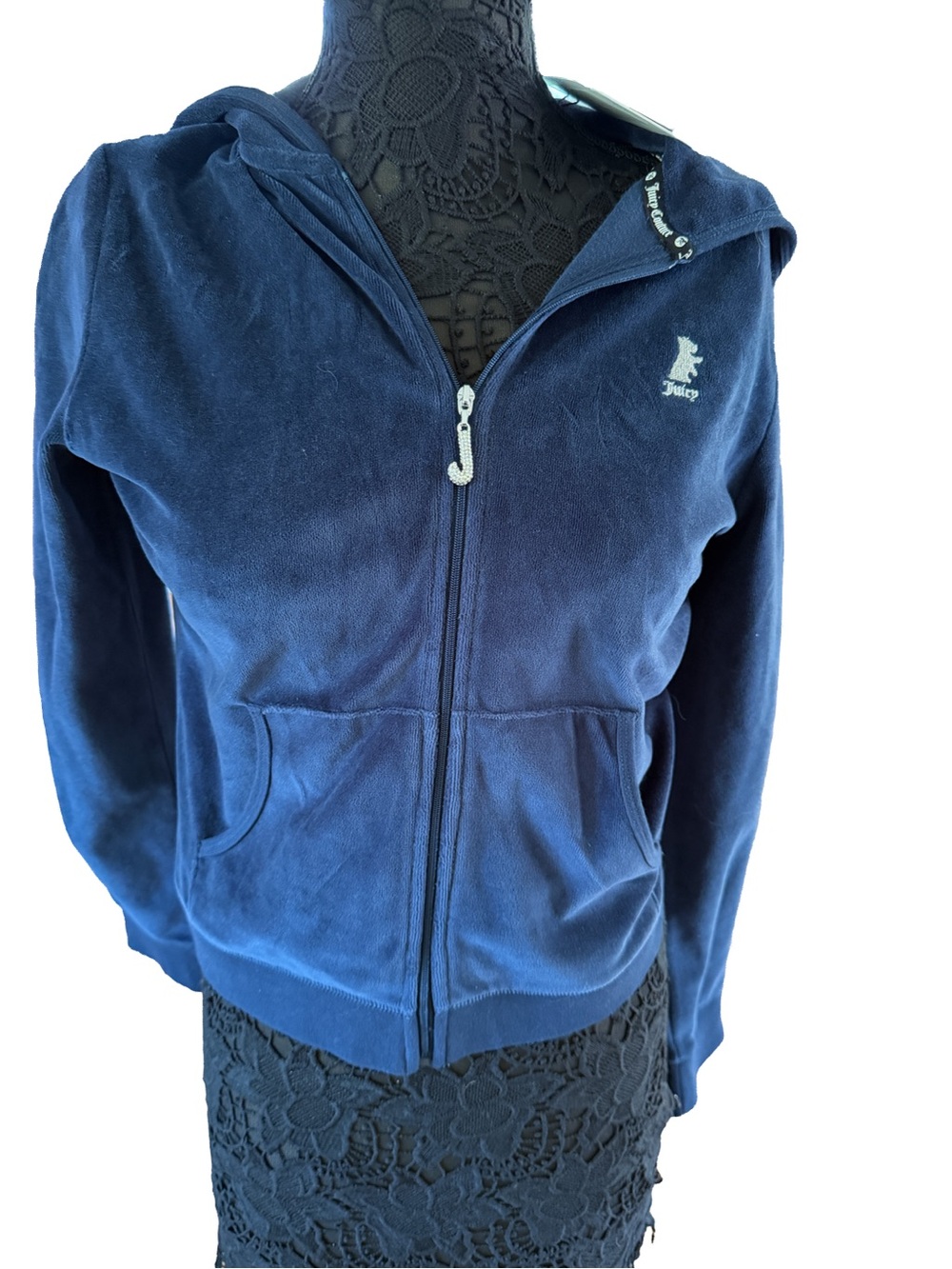 Juicy Couture Deep Navy Velour Zip-Up Hoodie